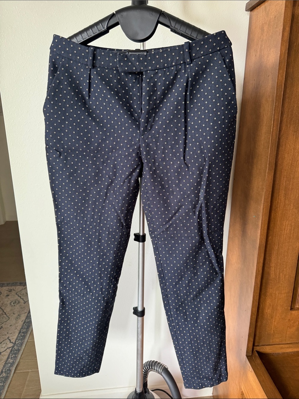 Zara Navy Polka Dot Cropped Dress Pants